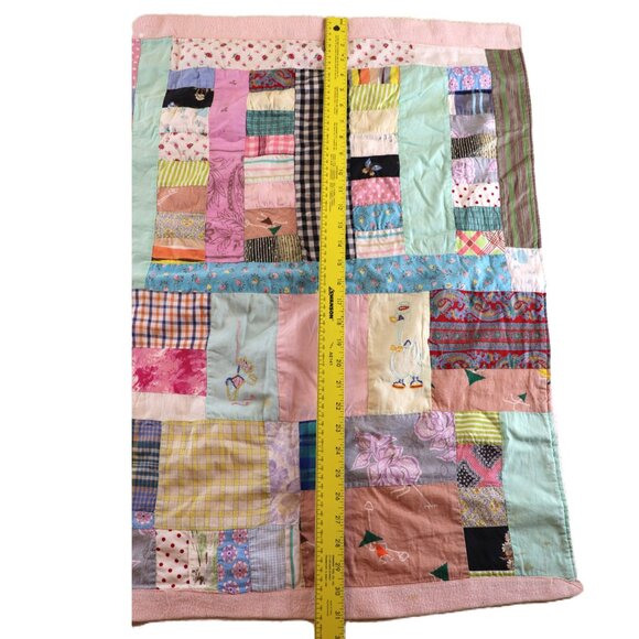 Vintage Home Made Patchwork Blanket 31x27 Has Spots - Picture 8 of 11